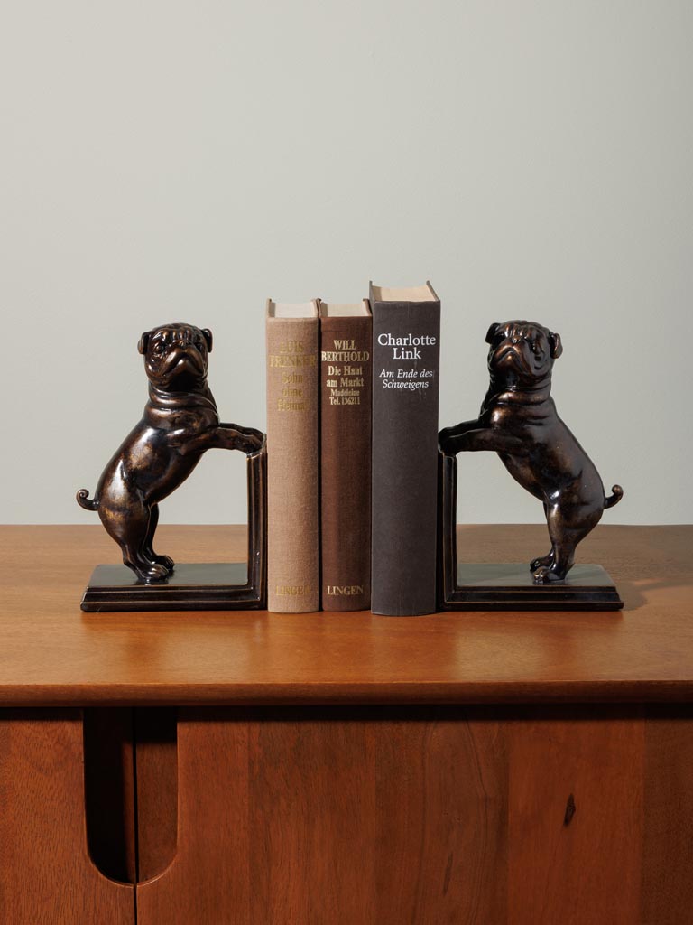 Serre-Livres Chiens Carlin Style Bronze – Lot de 2