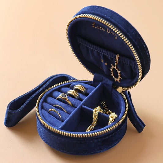 Boite à bijoux ronde velours bleu