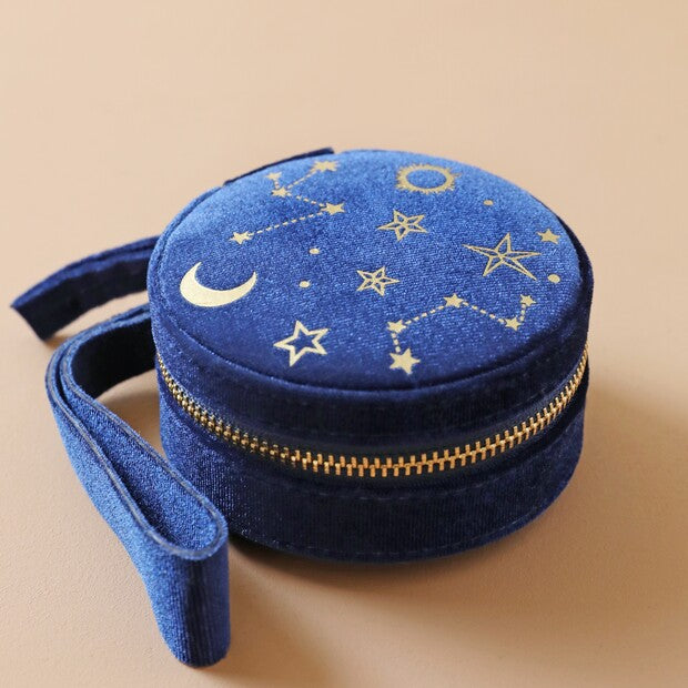 Boite à bijoux ronde velours bleu