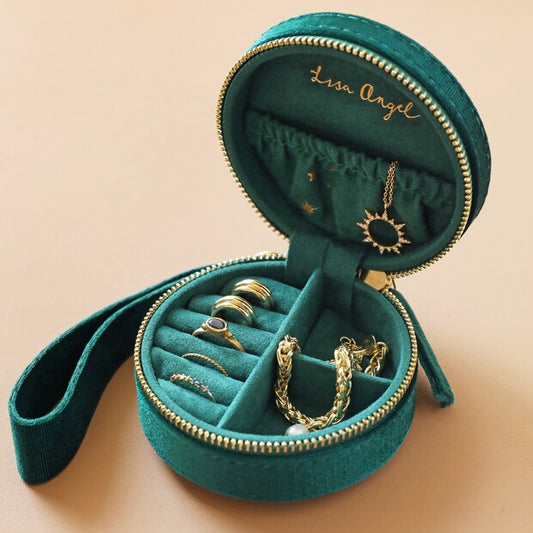 Boîte à bijoux en velours vert – Constellations dorées