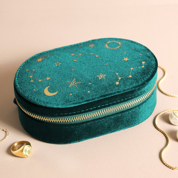 Boîte à bijoux velours vert constellations et astres