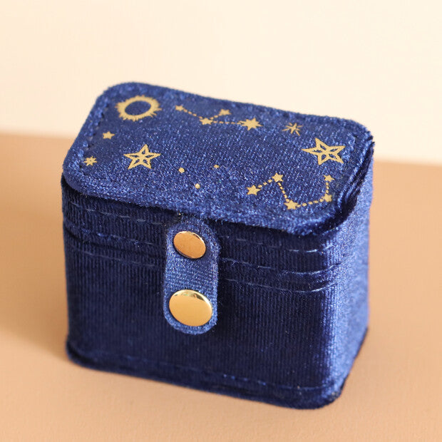 Boîte à bagues en velours bleu nuit – Constellations dorées