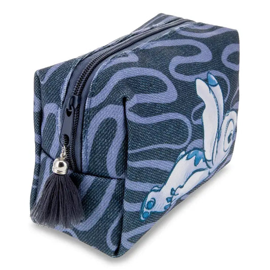 trousse de toilette stitch effet jean denim vue de coté