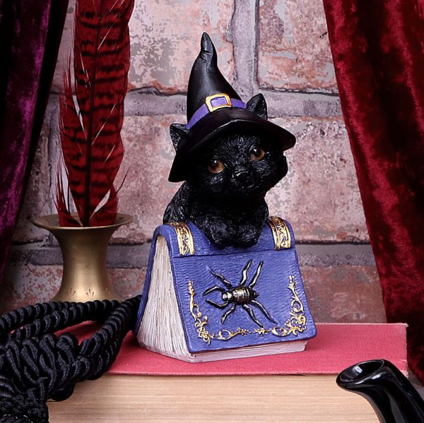 Figurine Chat Noir Hocus avec Chapeau de Sorcière – Grimoire Violet & Araignée Argentée